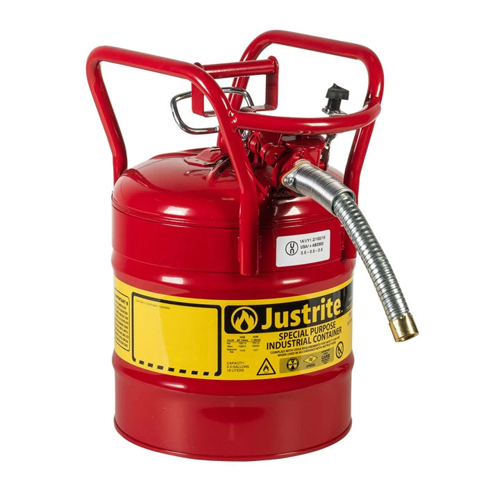 5 Gallon, 1" Metal Hose, Roll Bars, DOT Transport Steel Safety Can for Flammables, Type II, Accuflow™, Red - 7350130